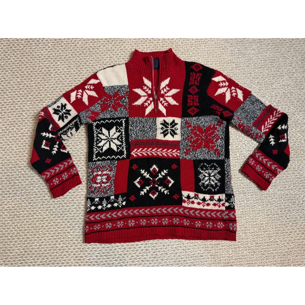 Crazy Horse Red Patchwork Snowflake Sweater fair isle holiday Christmas coastal